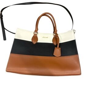 Loveook Elegant Leather Handbag - Black, White, and Brown